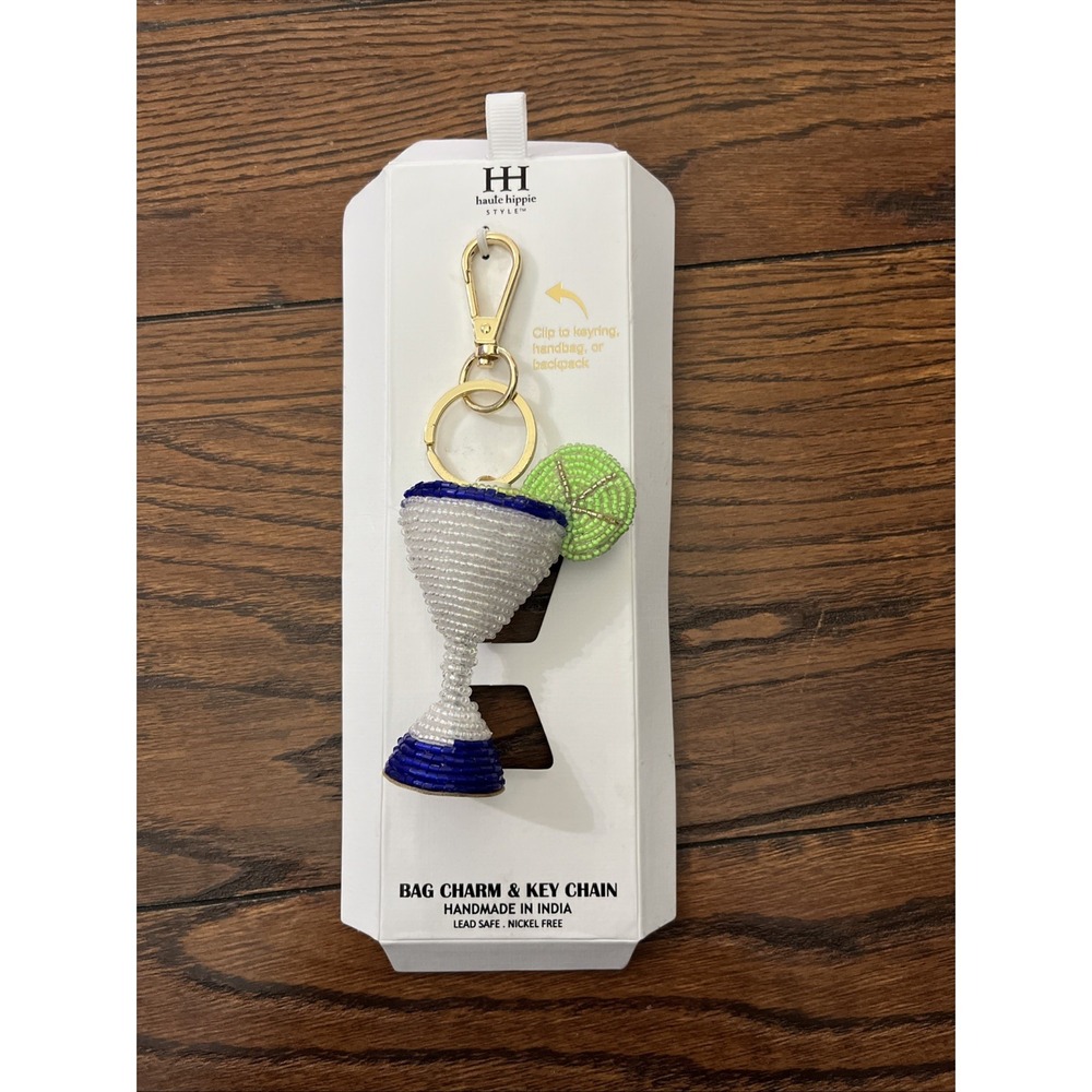 HAUTE HIPPIE Margarita Martini Cocktail Beaded Bag Charm Keychain Damaged Box